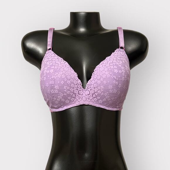 Victorias Secret Padded No-Wire Bra Womans 36DD Strappy Adjustable Lace Purple - Picture 1 of 11